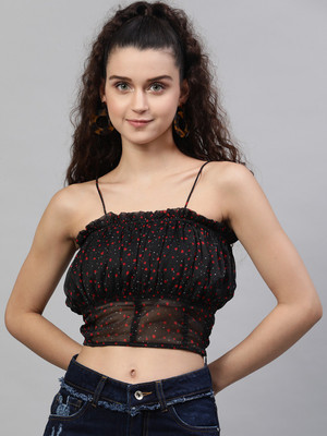 STREET9 Casual Sleeveless Printed Women Black Top