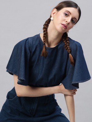 STREET9 Casual Half Sleeve Solid Women Blue Top