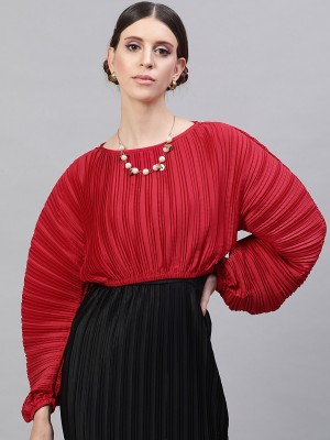 STREET9 Casual 3/4 Sleeve Striped Women Red Top