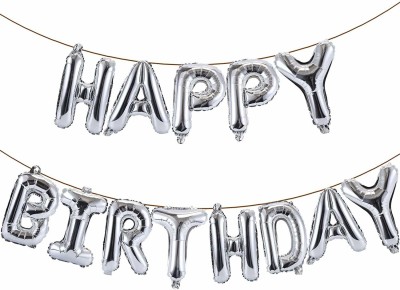 ZYOZI Solid Silver Happy Birthday Sign Banner Balloons, 16 Inch Mylar Foil Letters Balloons Banner Materialfor Birthday Decorations and Party Supplies Balloon(Silver, Pack of 13)