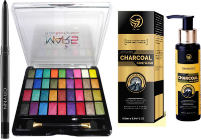 Crynn Smudge Proof Waterproof a Kajal & Mars 36 Velvet Eyeshadow Palette & Activated Charcoal Face Wash(3 Items in the set)