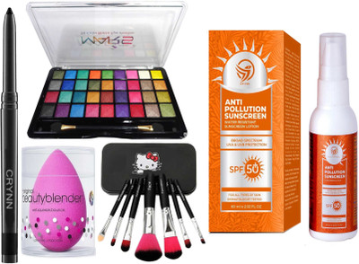 Crynn Smudge Proof Waterproof Rosedale Kajal & Professional Set of 7 Makeup Brush & Mars 36 Velvet Eyeshadow Palette & Powdered Blender Sponge Puff & Broad Spectrum Sunscreen(11 Items in the set) Crynn Smudge Proof Waterproof Rosedale Kajal & Professional Set of 7 Makeup Brush & Mars 36 Velvet Eyeshadow Palette & Powdered Blender Sponge Puff & Broad Spectrum Sunscreen(11 Items in the set)
