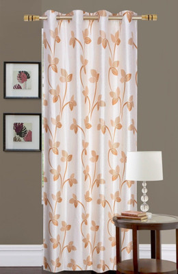 kiara Creations 153 cm (5 ft) Polyester Semi Transparent Window Curtain Single Curtain(Printed, Gold)