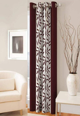 kiara Creations 153 cm (5 ft) Polyester Semi Transparent Window Curtain Single Curtain(Printed, Brown, White)