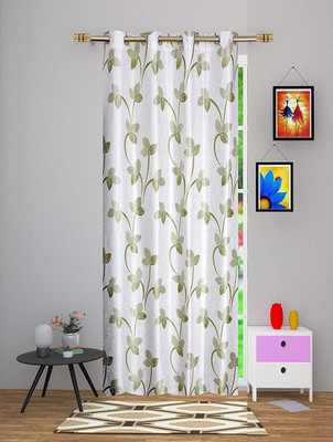 Galaxy Home Decor 274 cm (9 ft) Long Door Polyester Semi Transparent Curtain Single Curtain(Green, Printed)