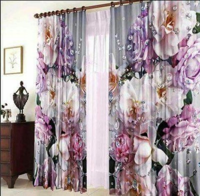 Fashion Point 214 cm (7 ft) Polyester Room Darkening Door Curtain (Pack Of 2)(Floral, White, White)