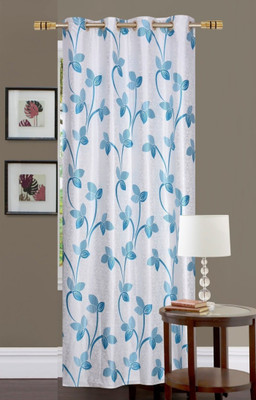kiara Creations 153 cm (5 ft) Polyester Semi Transparent Window Curtain Single Curtain(Printed, Blue)