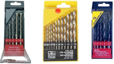 Qualigen Combo of 3 drill bits wood masonry and HSS 13pc