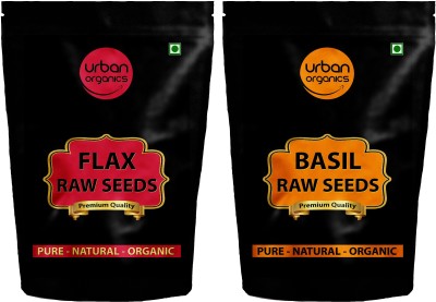 Urban Organics Combo of Flax Seeds / Alsi and Basil Seeds/Bapchi/Sabja/Tukmariya (400 gram each) Brown Flax Seeds, Basil Seeds(800 g, Pack of 2)