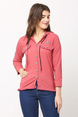 RihanFab Women Solid Casual Pink Shirt