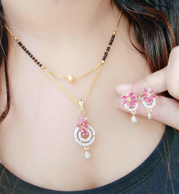 Pihoo Enterprise Alloy Gold-plated Silver, Ruby Red Jewellery Set(Pack of 1)