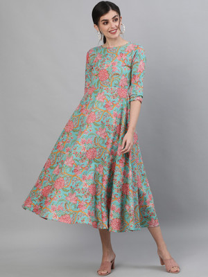 KIMAYRA Women Printed Flared Kurta(Green)