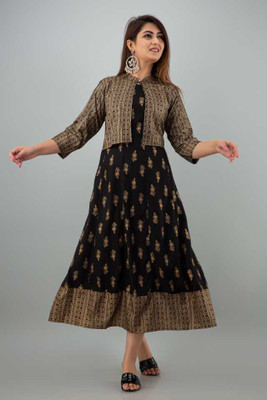 Pankaja Creation Women Printed A-line Kurta(Black)