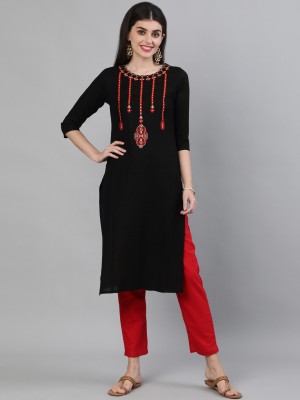 KIMAYRA Women Embroidered Straight Kurta(Black)