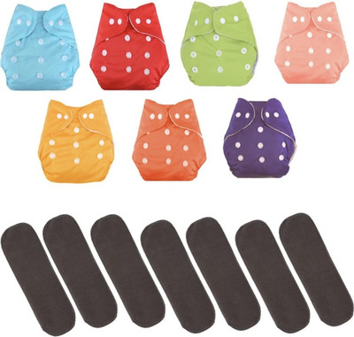 kogar Trendy Look Reusable Adjustable Washable Multicolour Diaper Nappy For Baby New Born To 2 Year (7 Diaper +7 Insert)