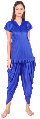 mysie Women Solid Blue Top & Pyjama Set