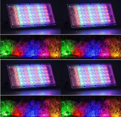 Enormity 50 50 Watt Brick Ultra Bright Lens LED RGB Flood Light (PACK OF 4) Flood Light Outdoor Lamp(Multicolor)
