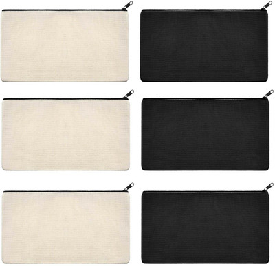 Lify Pencil Pouch Plain Art Canvas Pencil Boxes(Set of 6, Black, White)
