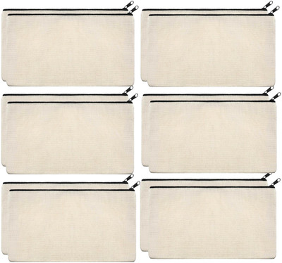 Lify Pencil Pouch Plain Art Canvas Pencil Boxes(Set of 12, Beige)