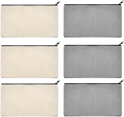 Lify Pencil Pouch Plain Art Canvas Pencil Boxes(Set of 12, Grey, White)