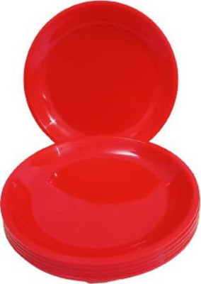 Everbuy Microwave Safe Gloss Finish Round Shaped Unbreakable Half Plates Quarter Plates For Lunch Breakfast (7.5 Inch) Red Half Plate(Pack of 9, Microwave Safe)