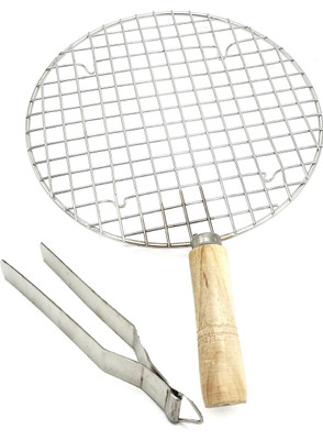 Epraiser Premium Stainless Steel Food Grade Wooden Handle Round Roaster with Heavy SS Tong Papad Jali Grill Tandoor for Papad Barbeque Items Baingan Bharta Pizza Roti Toast Etcâ¦ 1 kg Roaster(Steel) deal from flipkart