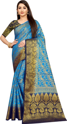 ZUUL Woven Kanjivaram Silk Blend Saree(Light Blue)