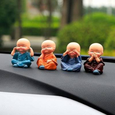 Hoyaquality 4 Pcs Cute Mini Monk Set for Car Dashboard Interior Decoration  Desk, Little Monk Statue
