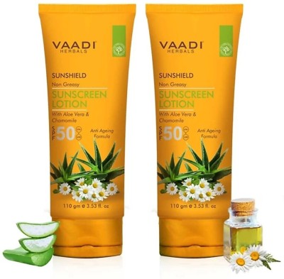 VAADI HERBALS Sunscreen - SPF 50 V_di Sunscreen Lotion SPF-50 with Aloe Vera & Chamomile 110ml X 2 pack - SPF 50 (220 g)(220 g)