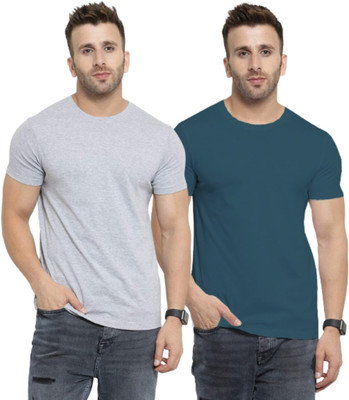 YouthPoi Solid Men Round Neck Green, Grey T-Shirt