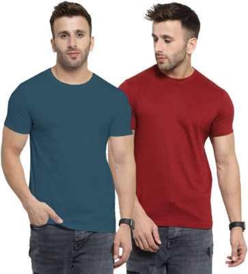 YouthPoi Solid Men Round Neck Green, Maroon T-Shirt