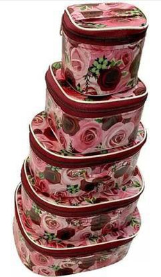 Meher High Quality Multipurpose Set Of 5 Pc Cosmetic Storage Box Vanity Box With Mackup Kit Storage Box / Mackup Organizer Vanity Box (PINK,Red) multi purpose, Vanity Box(Pink, Red)