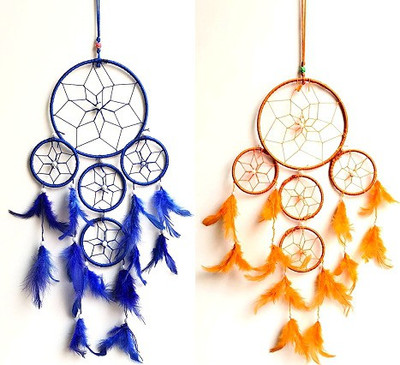 gandak 1 Blue 1 Yellow home/shop/car/office Feather Dream Catcher(6 inch, Blue, Yellow)