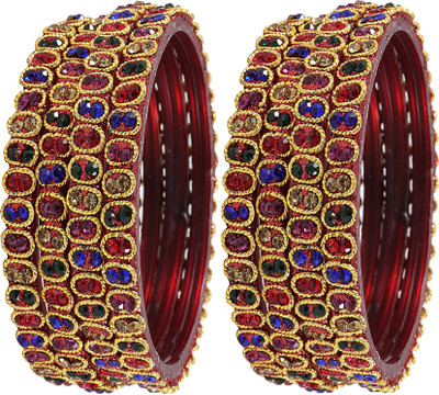 ZULKA Glass Zircon Bangle Set(Pack of 8)