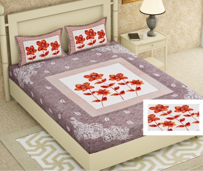Quilt n Razai 120 TC Cotton Double Floral Flat Bedsheet(Pack of 1, Maroon, Multicolor)