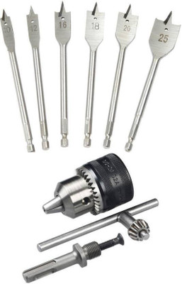 Qualigen Flat wood bit and Drill chuck set 13 mm-1/2 unf new pack of 9 13mm Drill chuck