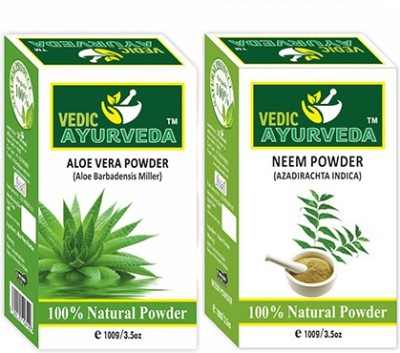 VEDICAYURVEDA Aloe Vera Powder & Neem Powder (Face Pack) - Pack of 2(200 g)