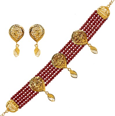 GEMRON JEWEL Alloy Gold-plated Maroon, Gold Jewellery Set(Pack of 1)