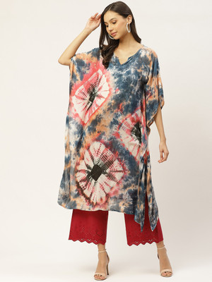 maaesa Geometric Print Crepe Women Kaftan