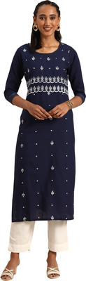 Rajnandini Women Printed Straight Kurta(Blue)