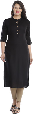 Modern Attire Women Solid Straight Kurta(Black)
