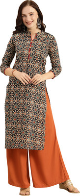 Rajnandini Women Printed Straight Kurta(Blue)