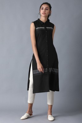 NEELKANTH TRENDS Women Printed Straight Kurta(Black)