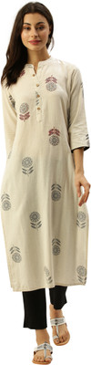 Rajnandini Women Printed Straight Kurta(Beige)