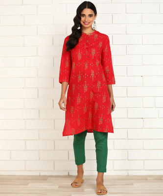 Anmi Floral Print Women Straight Kurta(Red)