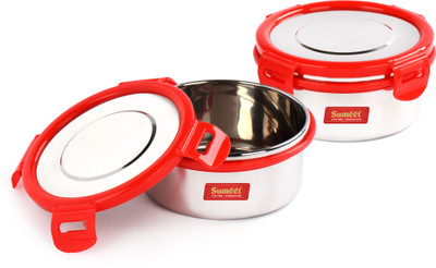 Sumeet Airtight & Leak Proof Steelexo S.S. Container/Lunch Box with Stainless Steel Lid Set of 2Pcs (460Ml Each) 2 Containers Lunch Box(920 ml)