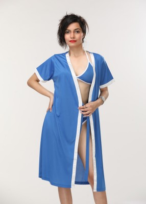 MPitude Women Robe and Lingerie Set(Blue)