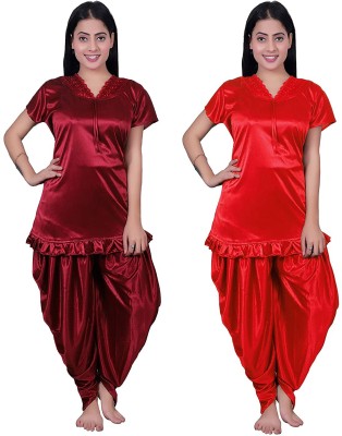 Divine Paridhaan Women Solid Maroon, Red Top & Pyjama Set