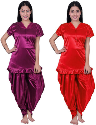 Divine Paridhaan Women Solid Multicolor, Red Top & Pyjama Set