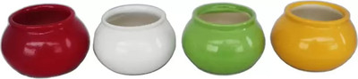 SBC MATKI SHAPE SMALL CERAMIC POT (MULTICOLOUR) Plant Container Set(Pack of 4, Ceramic)